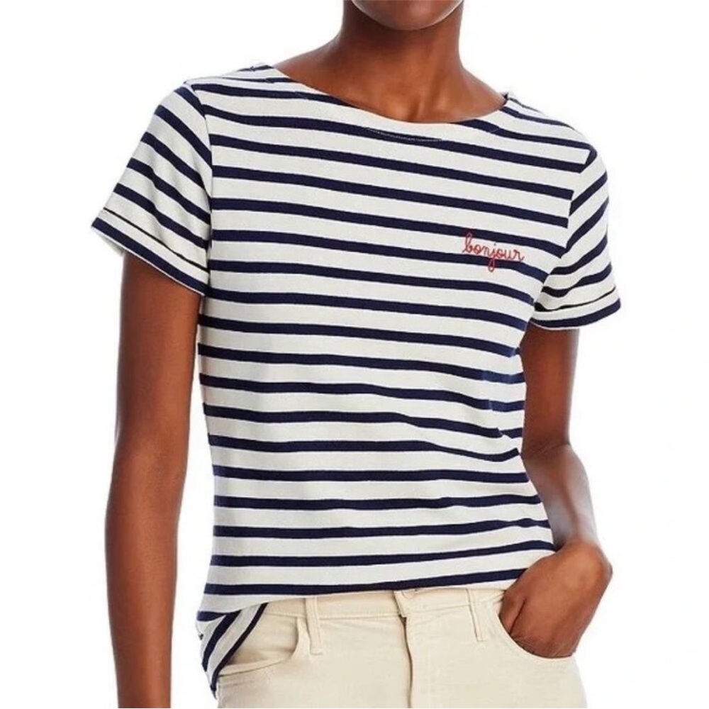 Maison Labiche Paris Bonjour sailor striped Short Sleeve Shirt Small NWT